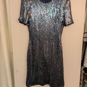 Vintage Scarlet Paige 1980's Sequin Short Sleeve Blue Sequin Dress